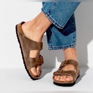 Birkenstock Arizona Leather Sandals Taupe 40 Size 9 Women